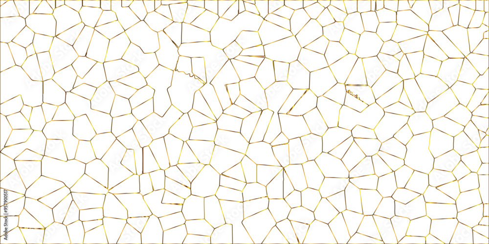 Poster golden gradient lines stroke abstract white crystalized broken glass background. voronoi diagram bac