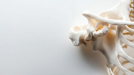 Obraz premium Close-up of a white plastic human skeleton model, isolated on a white background.