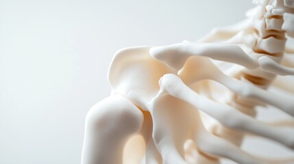 Close-up of a human skeleton model showing the shoulder joint.