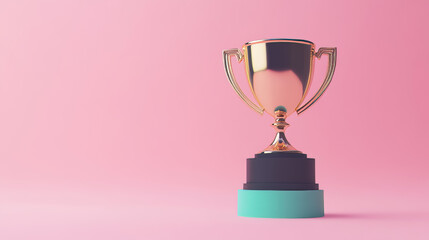 Fototapeta premium A 3D render featuring a flat icon of a golden trophy or champion cup, designed in a lofi anime cartoon style. The trophy is depicted with a sleek, minimalistic design, emphasizing its role as a symbol