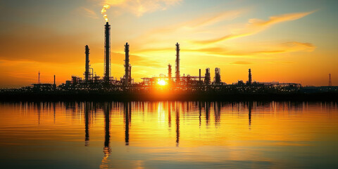Fototapeta premium Evening picture of the refinery. AI generative.