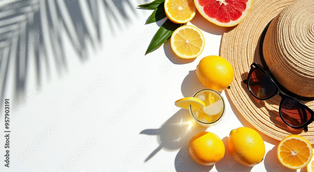 Poster orange and lemon on a plate