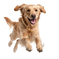 Golden Retriever Dog Jumping in the Air with a Happy Expression