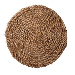 Obraz premium Natural Rattan Round Placemat with Spiral Pattern Woven Texture Brown Rustic Handmade Eco Friendly
