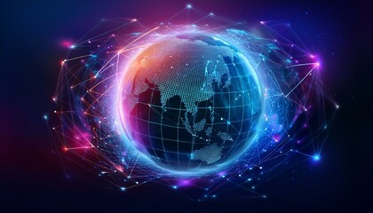 Fototapeta premium The Neon Globe: A Creative Take on Digital Connectivity