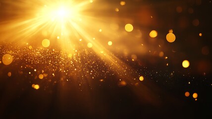 Obraz premium Radiant Sun Rays Background with Sparkling Lens Flare Effect on Black, Magic Abstract Texture with Warm Light and Flare Effect, Perfect for Artistic and Digital Projects