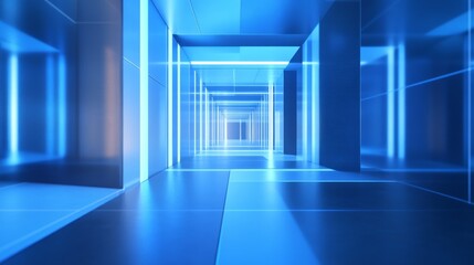 Fototapeta premium Abstract metaverse room on blue backdrop. Technology and innovation concept. 3D Rendering