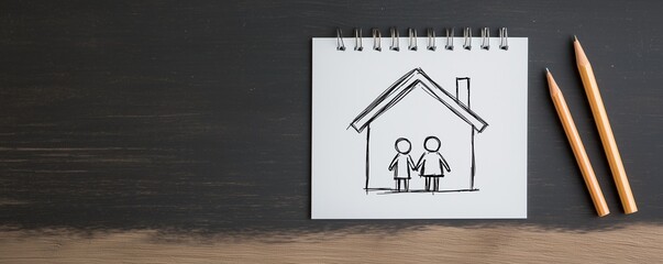 Illustration of a house with stick figures representing family. Perfect for concepts of home, family, and love.