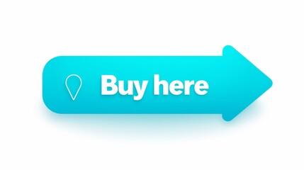  Teal 'Buy Here' Web Button with Arrow on White Background