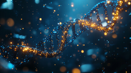 Naklejka premium A detailed 3D render of a helix structure representing complementary strands of DNA or RNA. The scene prominently features the double helix of DNA, with intertwined strands showcasing the genetic code