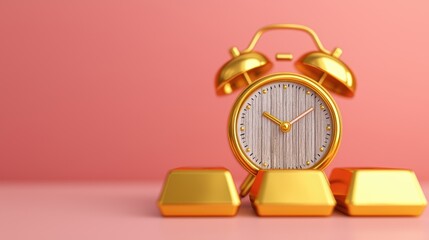 Timeless Investment Strategy - Gold Bars and Aging Clock with Copy Space, Selective Focus,