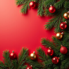 christmas background with branches and balls