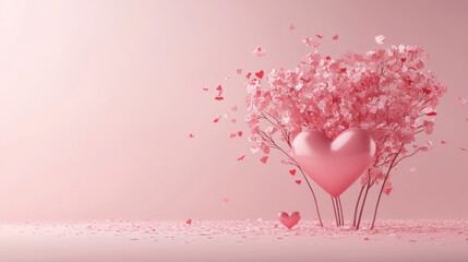 A charming 3D render featuring a minimalistic and sweet love scene, perfect for greeting cards, webpage banners, photo frames, or social media. The background is adorned with a soft, pastel color pale