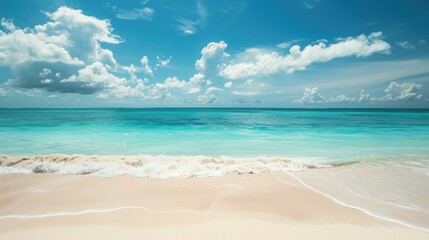 Obraz premium Sandy beach and ocean view with room for text Concept of vacation getaway