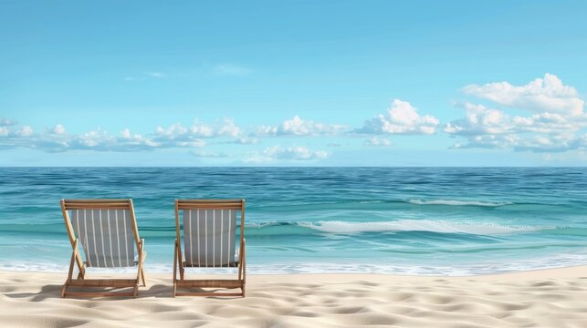 Sandy beach and ocean view with room for text Concept of vacation getaway