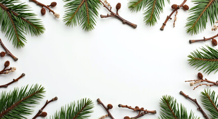 christmas background with fir branches and cones