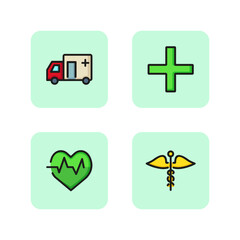 Obraz premium Medical care line icon set. Ambulance, first aid, pulse and caduceus. Health service concept. Vector illustration for web design and apps
