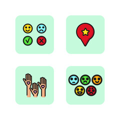 Target audience line icon set. Studying consumer preferences and emojis for ratings. Feedback concept. Vector illustration for web design and apps