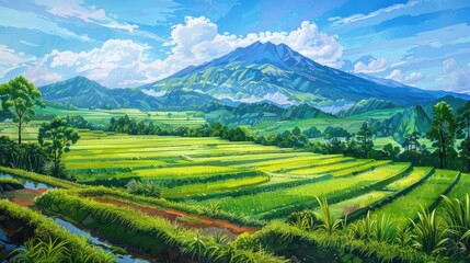 Obraz premium Scenic Mountain View Among Rice Fields