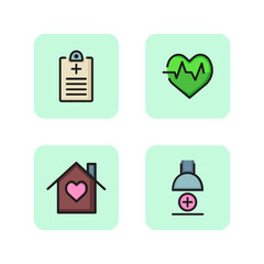 Medical center line icon set. Pulse check, prescription and medicinal mixture. Treatment concept. Vector illustration for web design and apps