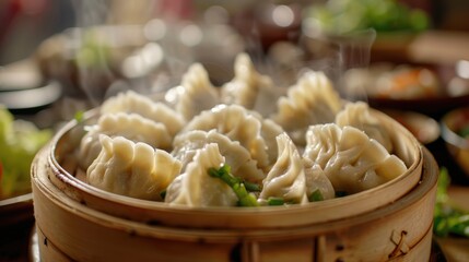 Selective focus Dumplings with blurred culinary background