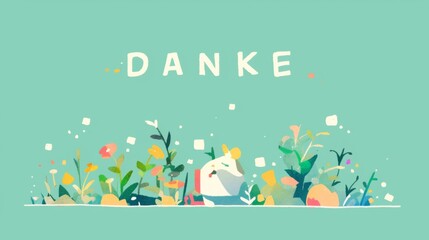 the Word 'DANKE' in White, Surrounded by Colorful Squares on a Light Green Background, express thanks in German