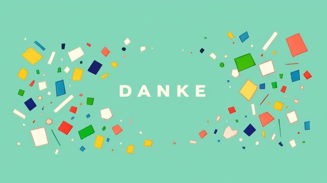 the Word 'DANKE' in White, Surrounded by Colorful Squares on a Light Green Background, express thanks in German