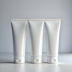 Three blank white cosmetic tubes mockup. perfect for showcasing your brand's skincare or beauty products.