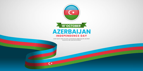Azerbaijan independence day October 18 waving ribbon flag background