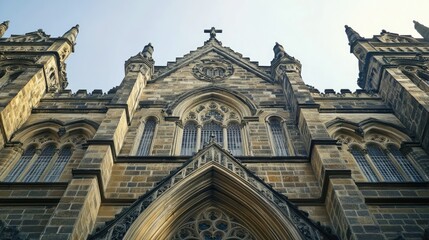 Obraz premium The architectural grandeur of the Bombay High Court, with its Neo-Gothic design against a clear sky.