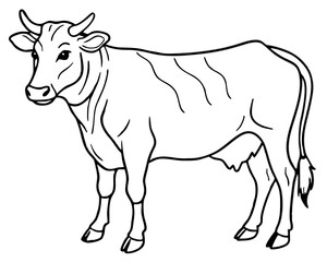 Hand drawn line art cow vector illustration