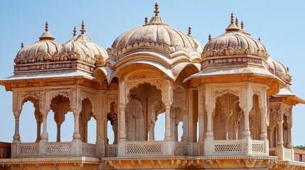 Obraz premium The intricately designed cenotaphs at the Royal Gaitor in Jaipur, with detailed carvings and domes