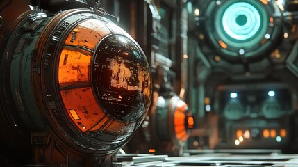 Fototapeta premium Futuristic medical pods in a spaceship interior.