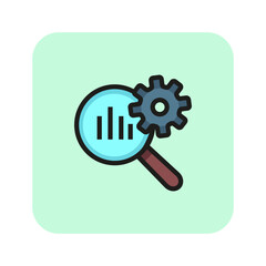 Business SEO line icon. Lens, gear, graphic. Optimization concept. Vector illustration can be used for topics like optimization, engineering, investigation