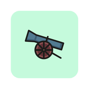 recommend clip art: Cannon line icon. Shooter, wheel, white background. War concept. Vector illustration can be used for topics like war, politics, crisis, world