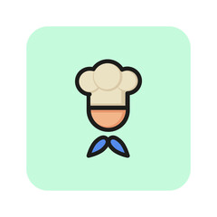 Chef in cooking hat line icon. Restaurant, menu, professional, occupation. Cooking concept. Vector illustration can be used for topics like catering, food, service