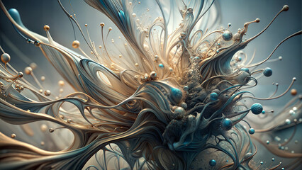 Abstract organic shapes and textures in warm colors on a soft gradient background with copy space