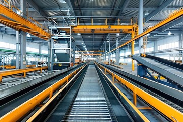 Modern conveyor system inside industrial facility
