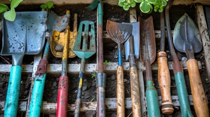 Garden Tools: Tools for maintaining gardens, such as shovels and rakes, featuring long handles and metal heads for efficient and thorough gardening tasks.
