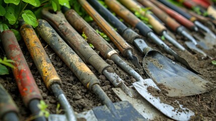 Garden Tools: Tools such as shovels, rakes, and trowels for garden care, typically equipped with long handles and durable metal heads for ease of use.
