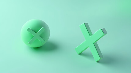 Obraz premium This 3D rendering features a red X cross checkmark icon set against a clean background, designed for mock-ups and web banners. The icon is crafted in a cartoonish and minimalistic style, fitting withi