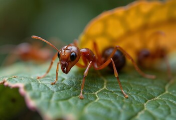 Close-up of an Ant Sitting on a Leaf in a Natural Environment