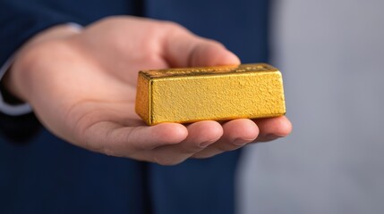 Fototapeta premium Wealth Mentor Sharing Gold Bullion Bar with Young Investor in One-on-One Session, Financial Guidance Concept with Copy Space, Selective Focus, Ultra HD