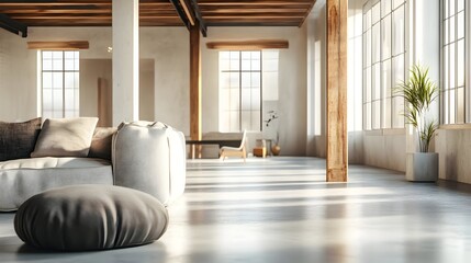 Fototapeta premium Cozy and Bright Modern Living Room with Minimal Industrial Design and Natural Light