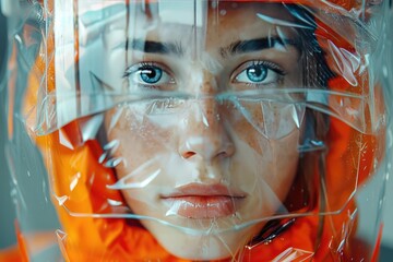 Double exposure Safety Gear Equipment Close-up of construction workers wearing safety gear