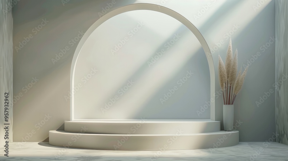 Aufkleber minimalist 3d scene with a circular podium, simple lines, and a monochromatic color palette. generat