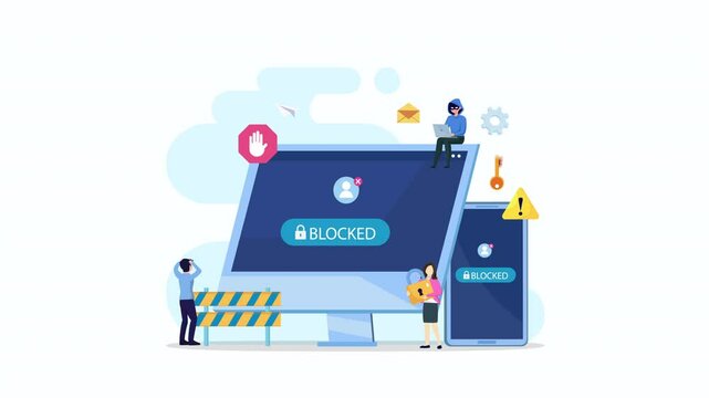 blocked account conceptual. 2d video animation 4k clip