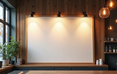 Blank mockup coffee shop signboard empty for logo design, brand presentation on indoor wall blank mockup for menu