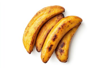 Four Grilled Golden Bananas Isolated on White Background