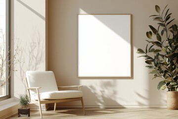 Poster Frame in Beige minimalist living room interior created with generative AI